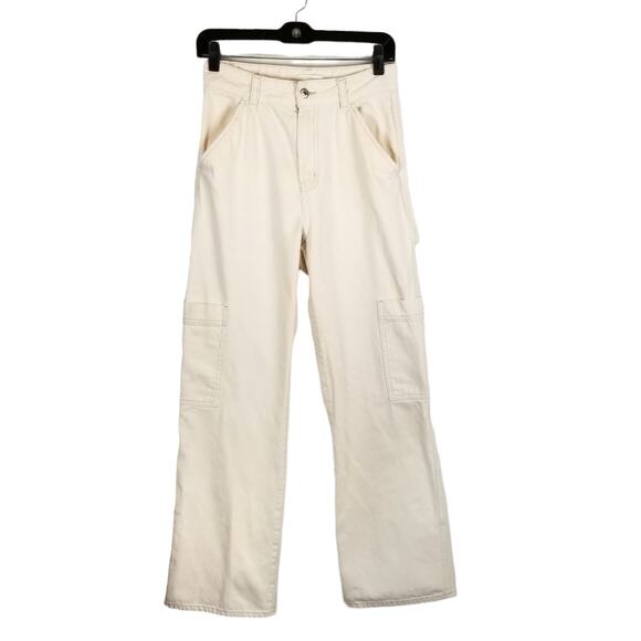 H&M Women's High Rise Wide Leg Carpenter Jeans Cream Size 4 - Picture 1 of 4
